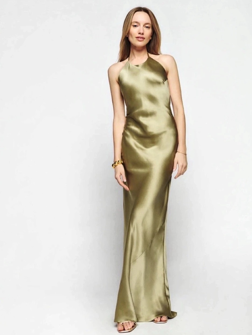 Reformation Jeany Silk Dress – Olive Oil – Size L – NWT